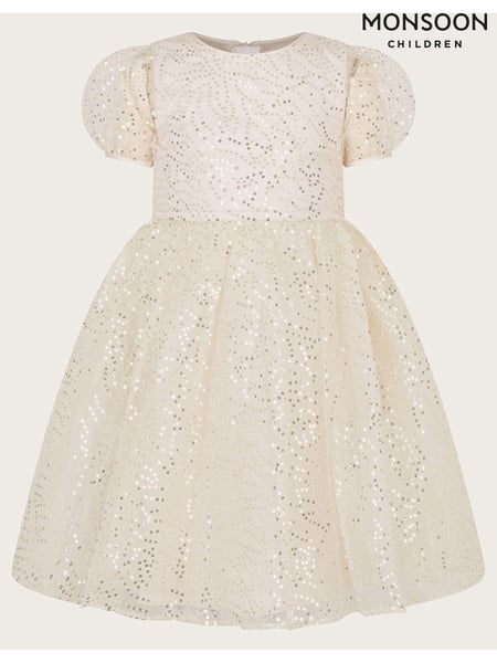 Monsoon Natural Clara Short Sleeve Sequin Dress (AC4972) | € 47 - € 54
