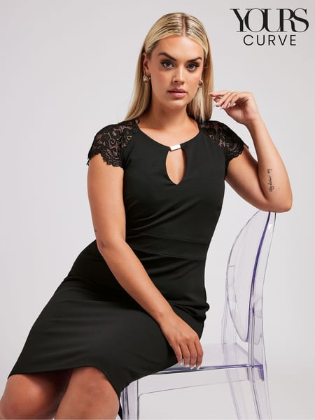 Yours Curve Black London Lace Sleeve Keyhole Shift Dress (AC5306) | € 83