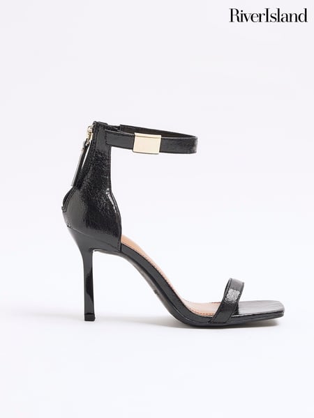 River Island Black Wide Fit Leopard Heeled Sandals (AC5920) | € 22