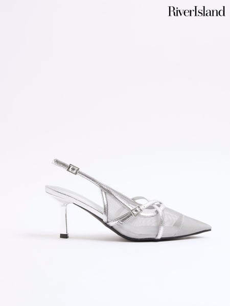 River Island Silver Strappy Sling Court Shoes (AC5942) | € 25