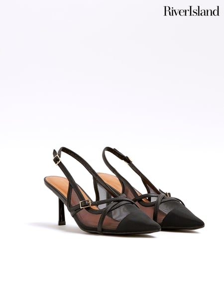 River Island Black Strappy Sling Court Shoes (AC5943) | € 28