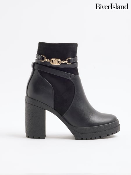 River Island Black Wide Fit Strap Heeled Boots (AC5962) | € 37