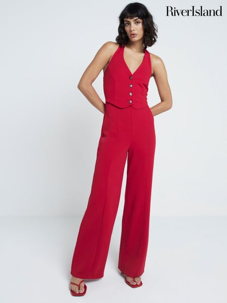 River Island Red Halter Neck Waistcoat Jumpsuit (AC6305) | € 70