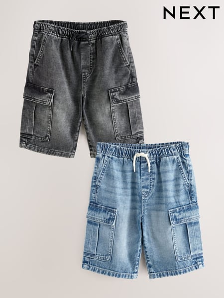Grey/Mid Blue 100% Cotton Denim Cargo Shorts 2 Pack (3-16yrs) (AC6392) | € 40 - € 54