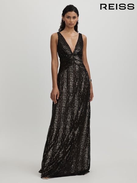 Halston Plunge Neck Sequin Maxi Dress (AC6825) | € 1.025