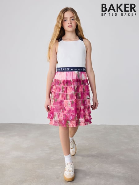 Baker by Ted Baker Pink 3D Mesh Tiered Cross Back Mockable Dress (AC6851) | € 62 - € 73