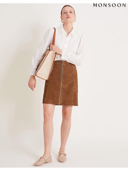 Monsoon Natural Sienna Suede Zip Skirt (AC6870) | € 250