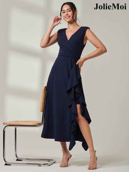Jolie Moi Blue Wrap Front Frill Detail Maxi Dress (AC6915) | € 123