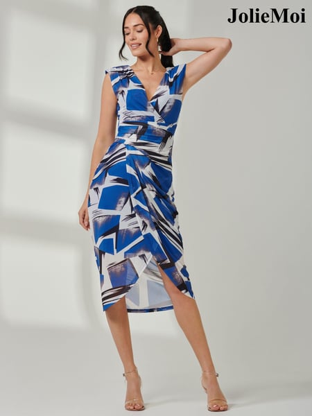Jolie Moi Blue Mesh Wrap Ruched Bodycon Dress (AC6928) | € 45