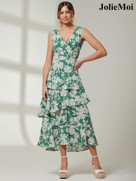 Jolie Moi Green Tiered Hem Sleeveless Maxi Dress (AC6929) | € 47