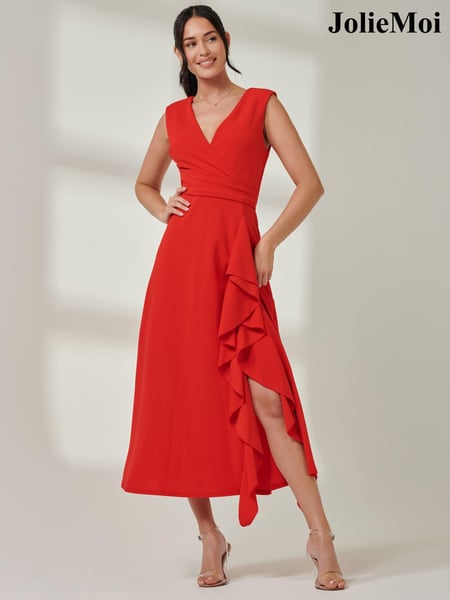 Jolie Moi Red Wrap Front Frill Detail Maxi Dress (AC6930) | € 123