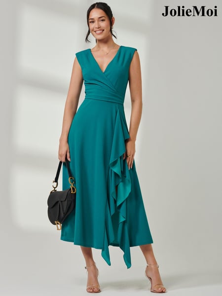 Jolie Moi Green Wrap Front Frill Detail Maxi Dress (AC6936) | € 123