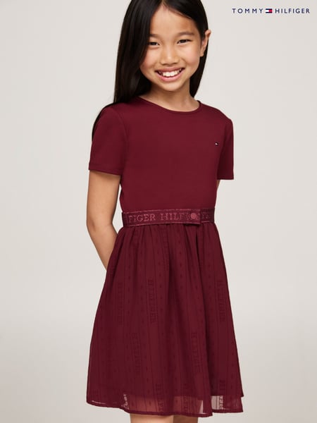 Tommy Hilfiger Burgundy Red Punto Tulle Long Sleeved Dress (AC7094) | € 40