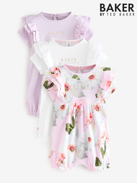 Baker by Ted Baker Multi Print 100% Cotton Rompers 3 Pack (AC7130) | € 55 - € 59