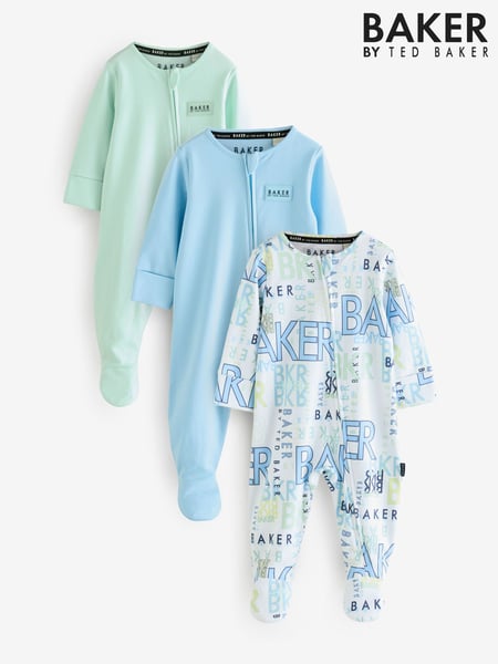 Baker by Ted Baker Blue/Green 100% Cotton Sleepsuits 3 Pack (AC7136) | € 59 - € 64