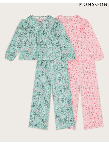 Monsoon Green Floral Jersey Pyjamas 2 Pack (AC7191) | € 66 - € 72