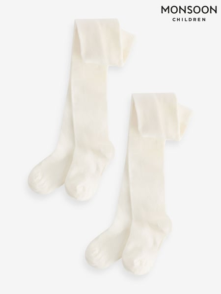 Monsoon Cream Baby Frosted 100% Cotton Tights 2 Pack (AC7201) | € 25