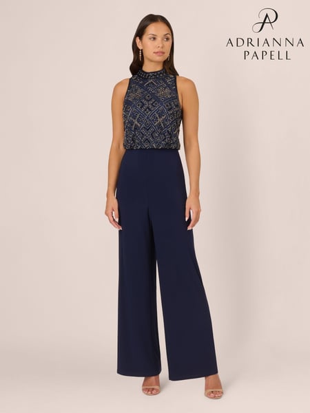 Adrianna Papell Blue Beaded Blouson Jumpsuit (AC8251) | € 194