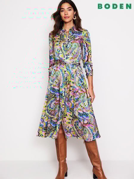 Boden Green Kate Satin Shirt Dress (AC8672) | € 109