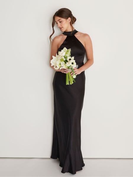 Six Stories Black Halter Neck Satin Flower Girl Dress (AC8726) | € 201