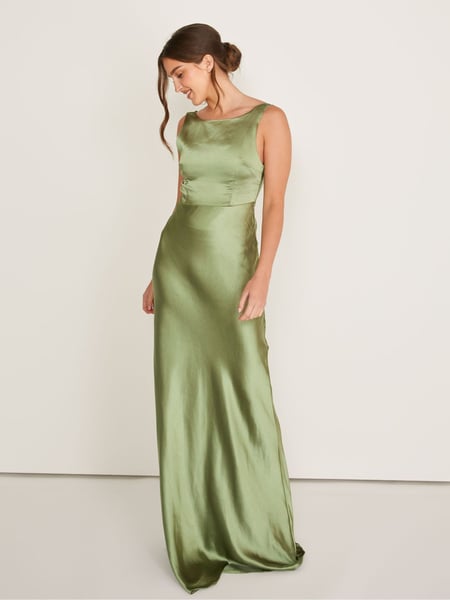 Six Stories Moss Green Cowl Back Satin Flower Girl Dress (AC8734) | € 201