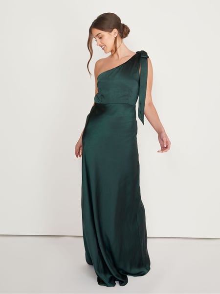 Six Stories Emerald Bow One Shoulder Satin Bridesmaid Dress (AC8745) | € 100