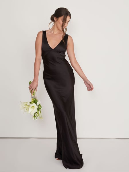 Six Stories Black Twist Back Satin Bridesmaid Dress (AC8746) | € 201