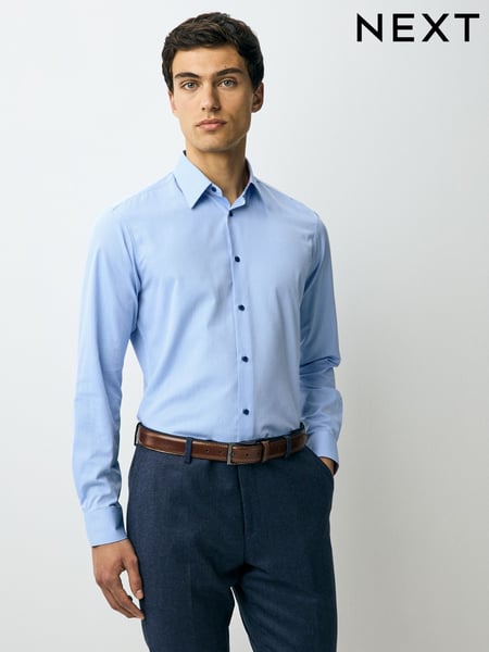 Blue Slim Fit Easy Care Textured Trimmed Shirt (AC8816) | € 48