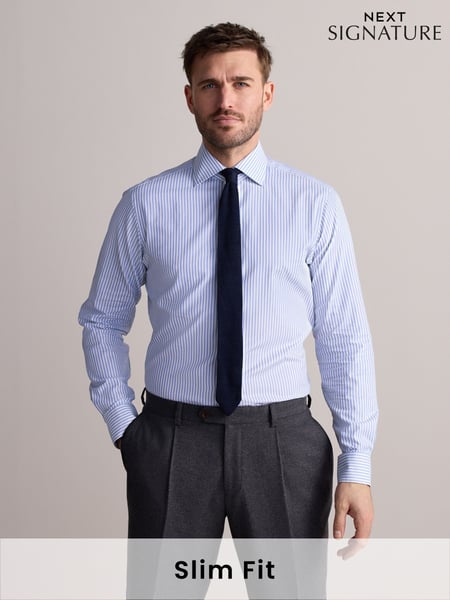 Blue Slim Fit Signature 100% Cotton Bengal Stripe Shirt (AC8818) | € 63