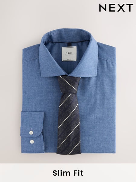Blue Denim/Navy Stripe Slim Fit Shirt and Tie Pack (AC8821) | € 54