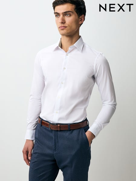 White Skinny Fit Easy Care Textured Trimmed Shirt (AC8827) | € 48