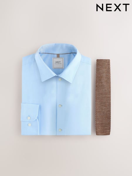 Blue/Neutral Knit Slim Fit Shirt and Tie Pack (AC8829) | € 54