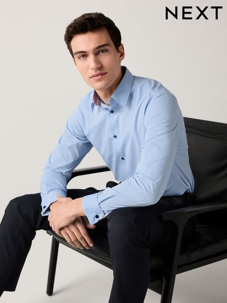 Blue Slim Fit Trimmed Easy Care Double Cuff Shirt (AC8830) | € 48