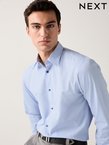 Blue Regular Fit Easy Care Textured Trimmed Shirt (AC8831) | € 48