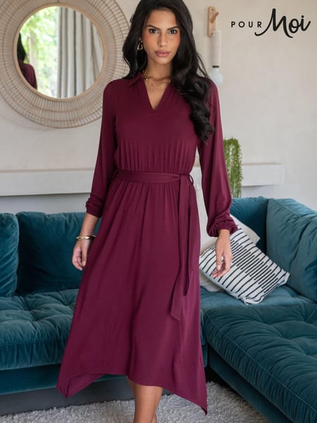 Pour Moi Red Venetia Jersey Hanky Hem Collared Midi Dress (AC8917) | € 76
