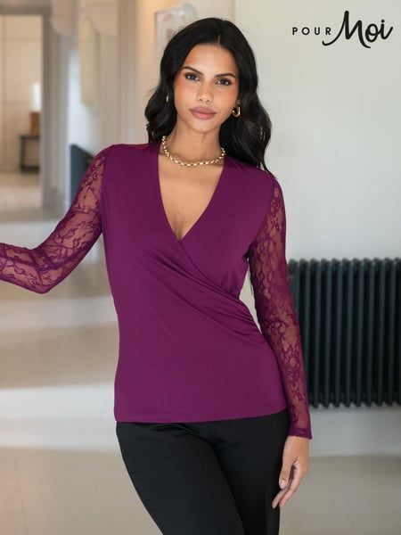 Pour Moi Purple Julie Slinky Jersey Lace Long Sleeve Top (AC8920) | € 61