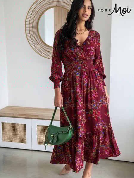 Pour Moi Red Carmen Fuller Bust Woven Elasticated Neckline Long Sleeve Midaxi Dress (AC8922) | € 86