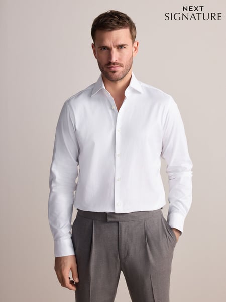 White Slim Fit Signature 100% Cotton with Textured Smart Shirt (AC8977) | € 58