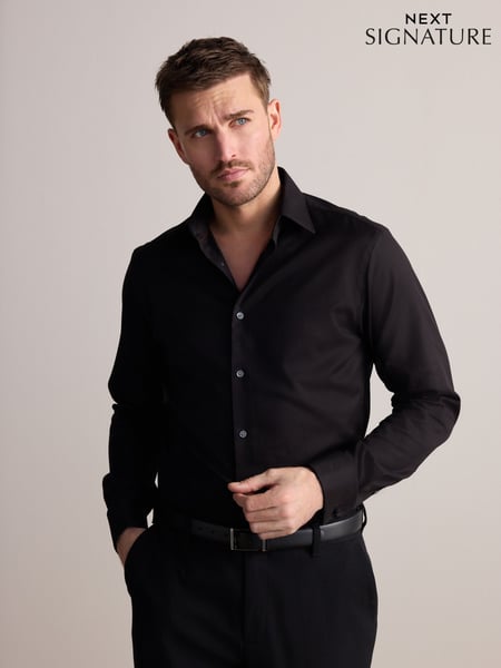 Black Slim Fit Signature Premium 100% Cotton Textured Smart Shirt (AC8981) | € 58
