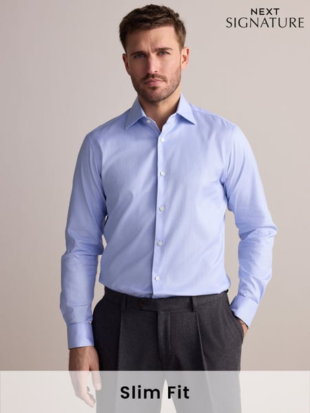 Blue Slim Fit Signature 100% Cotton with Textured Smart Shirt (AC8982) | € 58