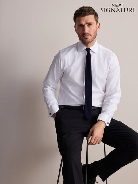 White Regular Fit Signature Premium 100% Cotton Textured Smart Shirt (AC8983) | € 58