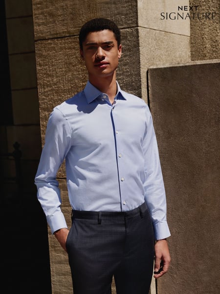 Blue Regular Fit Signature 100% Cotton with Textured Smart Shirt (AC8985) | € 58