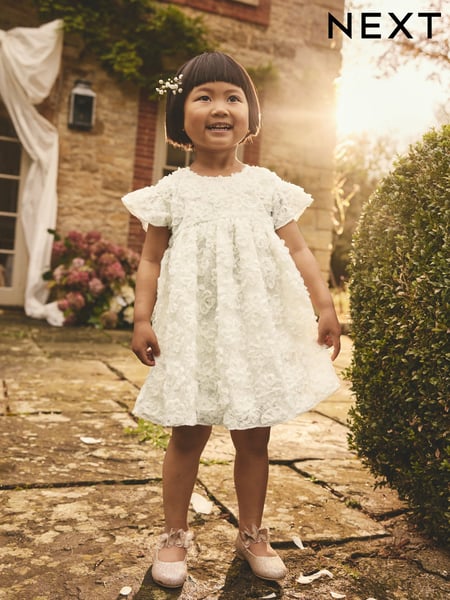 Ivory 3D Floral Occasion Dress (3mths-8yrs) (AC9267) | € 34 - € 43