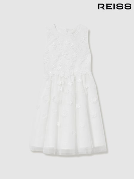 Reiss Ivory Clementine 13-14 yrs Tulle Floral-Embroidered Bridesmaid Dress (AC9320) | € 154