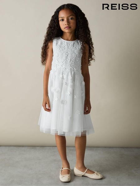 Reiss Ivory Clementine 4-9 yrs Tulle Floral-Embroidered Bridesmaid Dress (AC9329) | € 133