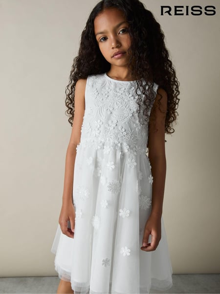 Reiss Ivory Clementine 9-13 yrs Tulle Floral-Embroidered Bridesmaid Dress (AC9347) | € 145