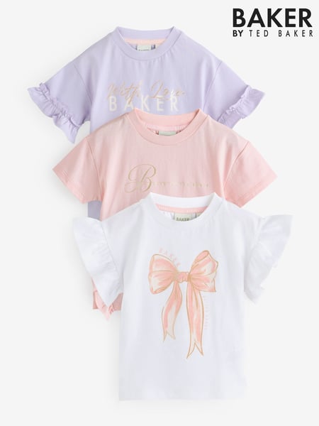 Baker by Ted Baker Frill Detail 100% Cotton T-Shirts 3 Pack (AD0138) | € 47 - € 51