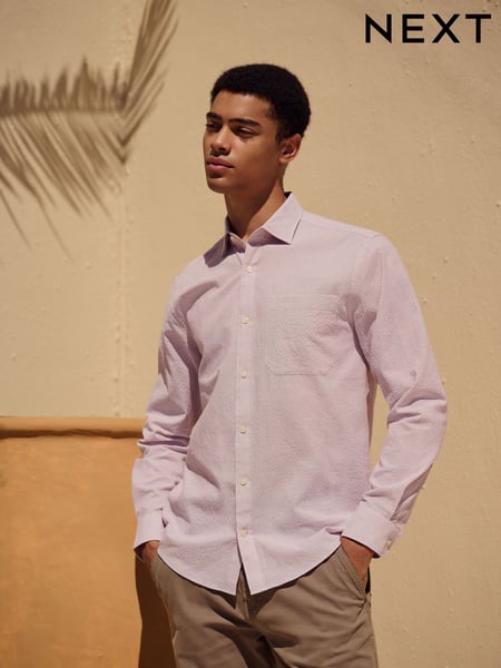 Pink Seersucker Regular Fit Long Sleeve Cutaway Collar Shirt (AD0435) | € 48