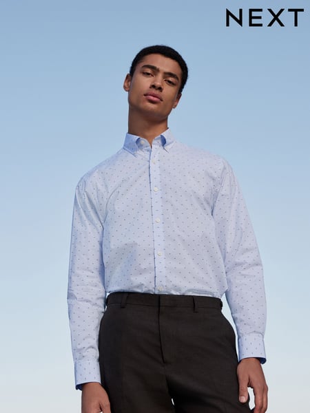 Light Blue Regular Fit Textured Single Cuff Shirt With Cutaway Collar (AD0438) | € 52