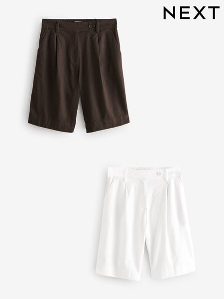 Schokoladenbraun und Weiß - Linen Rich City Shorts 2 Pack (AD0464) | 73 €